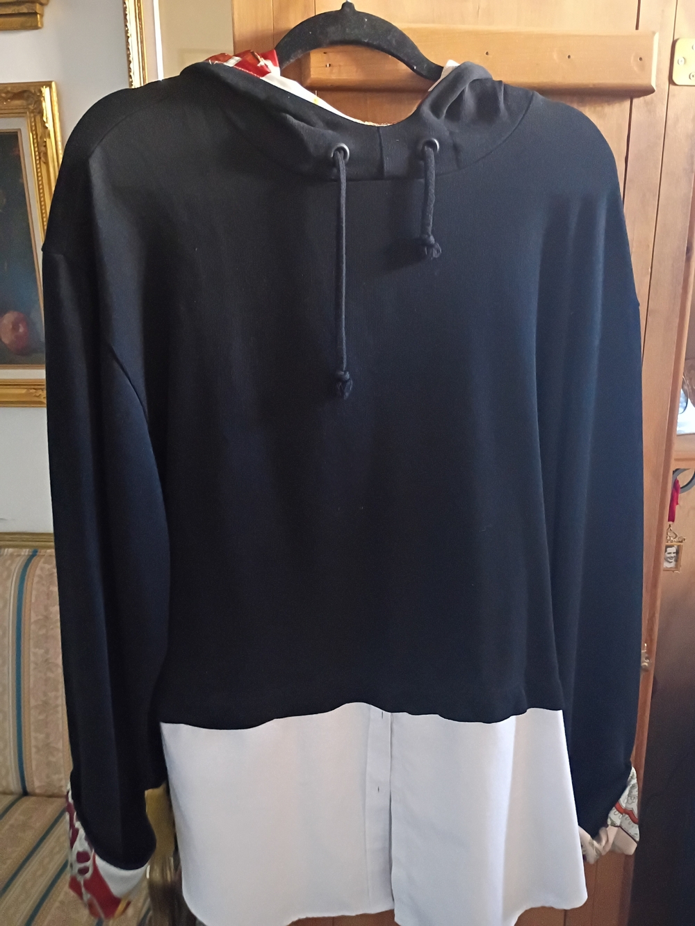 Black and White Layered Hoodie Shirt - Women's